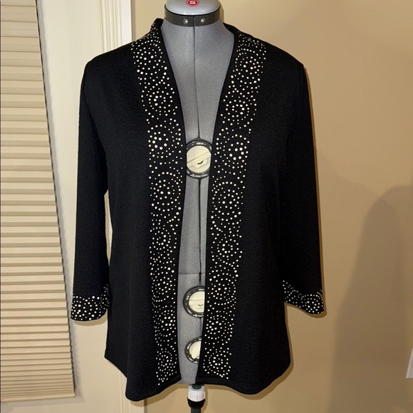 Allison Daley Blazer Black White Elegant Polka Dot Embellishments Women’s Size M - Picture 1 of 11